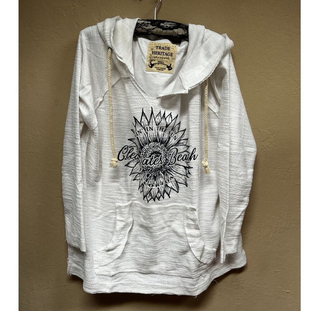 Trade Heritage Womens Hoodie Pullover Sweatshirt Small Clearwater Beach White